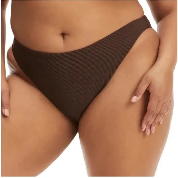 New Good American Ribbed Better Bikini Bottom Swim Cheeky Brown Sz 7 - Picture 1 of 9